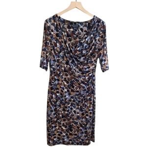 Connected Apparel Dress Midi 3/4 Sleeve Wrap Look Brown Size 12